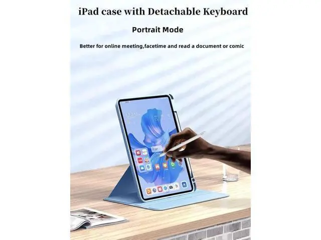 Alt view image 5 of 5 - AnMengXinLing Rotating Keyboard Case for iPad 9th /8th /7th Gen 10.2 Inch, Vertical Case with Detachable Keyboard Mouse, Clear Cover with Pencil Holder, Teal