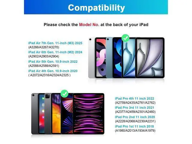 Alt view image 2 of 5 - Nsyee Keyboard Case for iPad Air 11 inch M2 2024/M3 2025/iPad Air 4th/5th 10.9 inch & iPad Pro 11 inch (4th/3rd/2nd/1st), Built-in Pencil Holder, Detachable Bluetooth Keyboard Case, Black