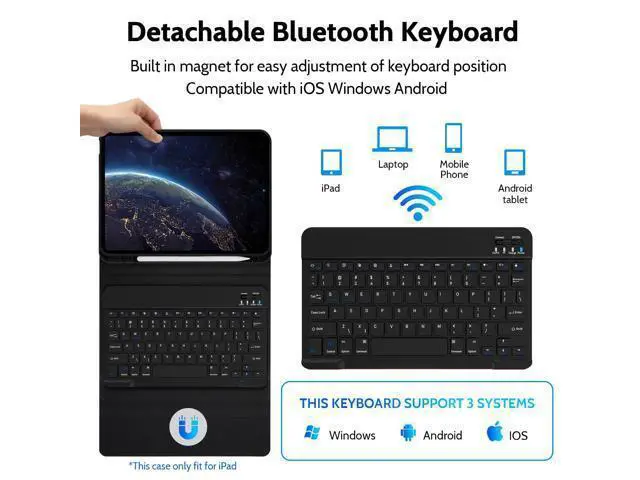 Alt view image 3 of 5 - Nsyee Keyboard Case for iPad Air 11 inch M2 2024/M3 2025/iPad Air 4th/5th 10.9 inch & iPad Pro 11 inch (4th/3rd/2nd/1st), Built-in Pencil Holder, Detachable Bluetooth Keyboard Case, Black
