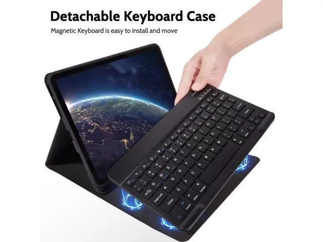 Alt view image 4 of 5 - Nsyee Keyboard Case for iPad Air 11 inch M2 2024/M3 2025/iPad Air 4th/5th 10.9 inch & iPad Pro 11 inch (4th/3rd/2nd/1st), Built-in Pencil Holder, Detachable Bluetooth Keyboard Case, Black