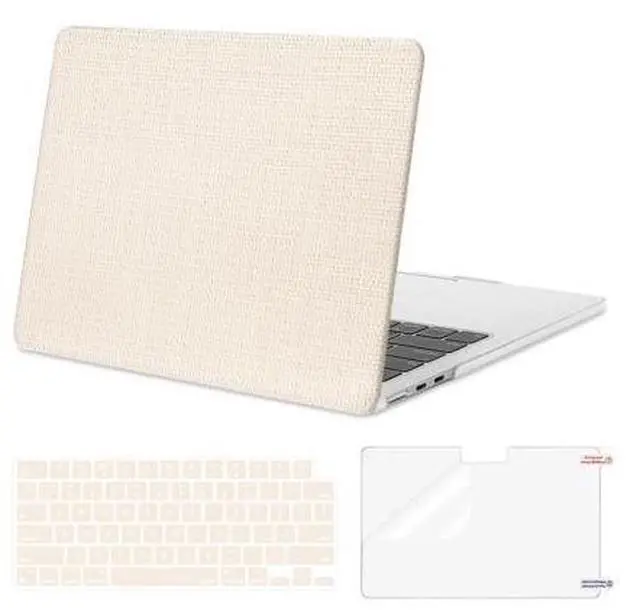 Main image of MOSISO Compatible with MacBook Air 13 inch Case 2025 2024 2023 2022 M4 A3240 M3 A3113 M2 A2681, Woven Grid PU Leather Coated Hard Shell&Keyboard Cover&Screen Film for MacBook Air 13.6 inch Case, Beige