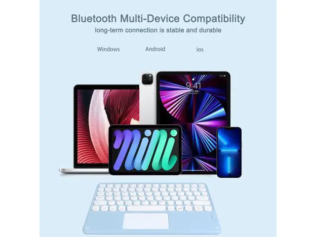 Alt view image 3 of 5 - Wireless Bluetooth Keyboard with Touchpad,10 Inch Round Key Wireless Keyboard Rechargeable Portable Office for iOS Android Windows Devices (Blue)
