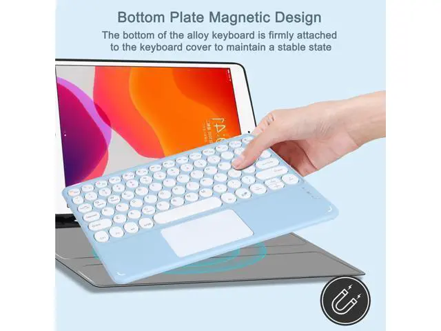 Alt view image 4 of 5 - Wireless Bluetooth Keyboard with Touchpad,10 Inch Round Key Wireless Keyboard Rechargeable Portable Office for iOS Android Windows Devices (Blue)