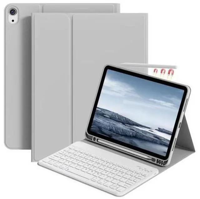 Main image of SQQSOOZ Keyboard Case for iPad Air 11 Inch (M3/M2, 2025/2024), for iPad Air 5th/4th Generation (10.9 Inch, 2022/2020), Magnetic Detachable Bluetooth Keyboard, Folio Cover with Pencil Holder, Gray