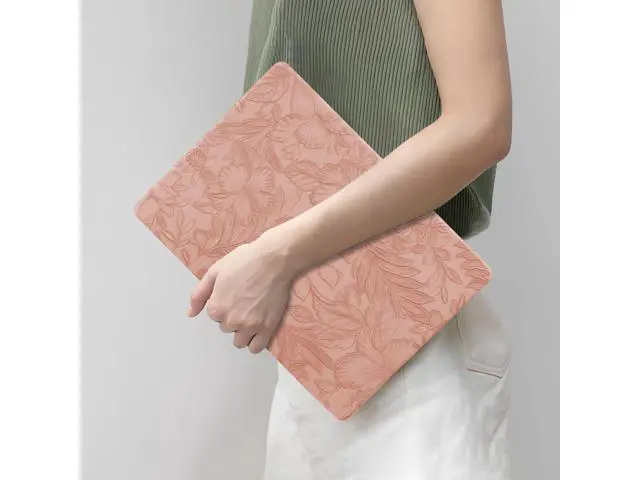 Alt view image 2 of 5 - DTangLsm Compatible for MacBook Air 13 inch Case 2021 2020-2018 M1 A2337 A2179 A1932, Elegant Texture Leather Plastic Hard Shell Cover for MacBook Air 13.3 M1 Case+Keyboard Cover, Pink Embossed Floral