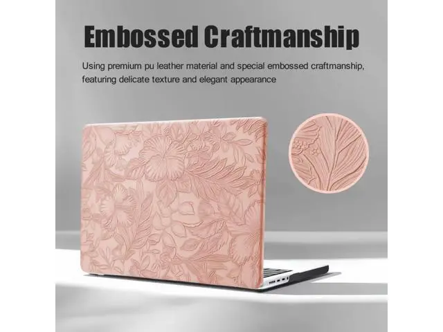 Alt view image 3 of 5 - DTangLsm Compatible for MacBook Air 13 inch Case 2021 2020-2018 M1 A2337 A2179 A1932, Elegant Texture Leather Plastic Hard Shell Cover for MacBook Air 13.3 M1 Case+Keyboard Cover, Pink Embossed Floral
