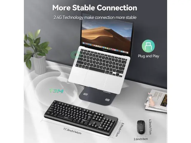 Alt view image 2 of 5 - TECKNET Wireless Keyboard and Mouse Combo, Full Size Silent Ergonomic Keyboard and Mouse, Long Battery Life, Optical Mouse, Spill-Resistant, 2.4G Lag-Free Cordless Mice Keyboard for PC,Laptop,Computer