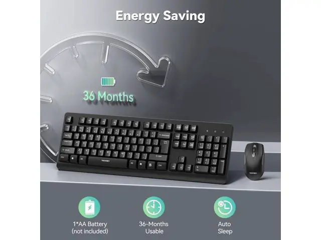 Alt view image 3 of 5 - TECKNET Wireless Keyboard and Mouse Combo, Full Size Silent Ergonomic Keyboard and Mouse, Long Battery Life, Optical Mouse, Spill-Resistant, 2.4G Lag-Free Cordless Mice Keyboard for PC,Laptop,Computer