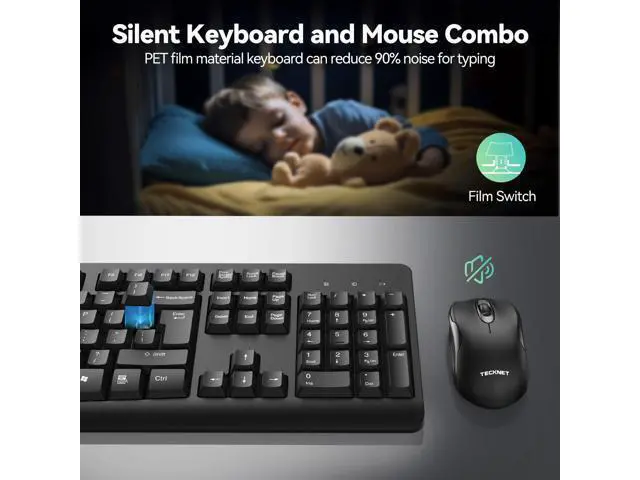 Alt view image 4 of 5 - TECKNET Wireless Keyboard and Mouse Combo, Full Size Silent Ergonomic Keyboard and Mouse, Long Battery Life, Optical Mouse, Spill-Resistant, 2.4G Lag-Free Cordless Mice Keyboard for PC,Laptop,Computer