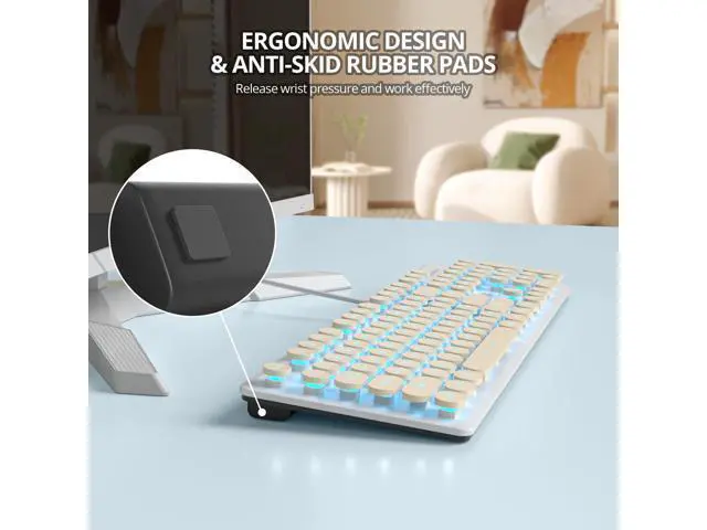 Alt view image 4 of 5 - iRoboosta Retro Typewriter Coffee Keyboard Full Size, 104 Keys LED Backlit Wired Membrane Keyboard with Number Pad, Ultra Slim Quiet Home/Office Computer Keyboard for PC, Laptop, Desktop (Coffee)