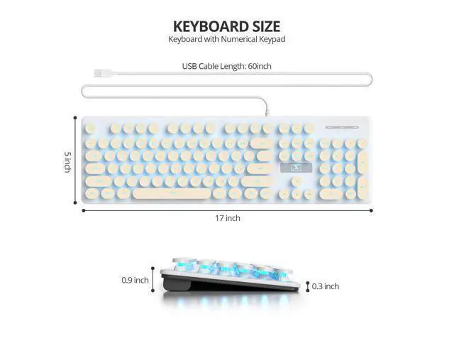 Alt view image 5 of 5 - iRoboosta Retro Typewriter Coffee Keyboard Full Size, 104 Keys LED Backlit Wired Membrane Keyboard with Number Pad, Ultra Slim Quiet Home/Office Computer Keyboard for PC, Laptop, Desktop (Coffee)