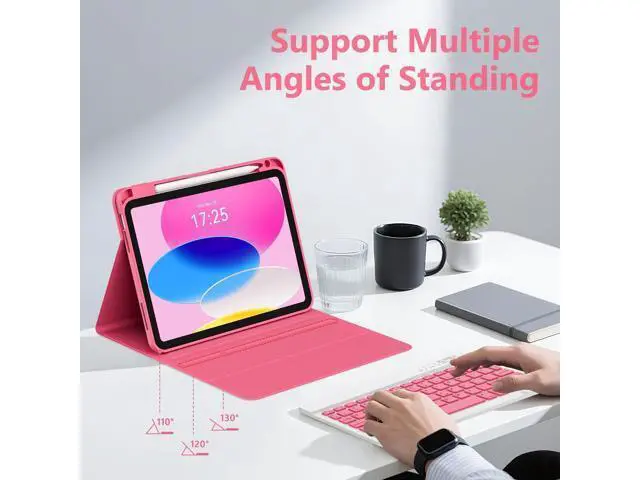 Alt view image 3 of 5 - CC Store for iPad A16 11th 10th Generation Case with Keyboard - Detachable Folio Keyboard Cover with Pencil Holder for iPad 11-inch A16 2025 10th Gen 10.9 Inch 2022 (Red)