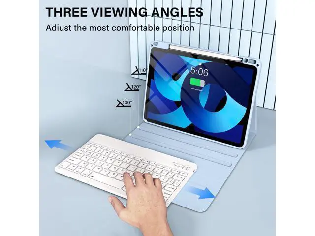 Alt view image 3 of 5 - kenke Keyboard Case for iPad Air 11 Inch M4/M3/M2 2026/2025/2024, iPad Air 5th/4th Generation 10.9 Inch 2022/2020, Stand Folio Slim Cover with Magnetically Detachable Wireless Keyboard, Light Blue