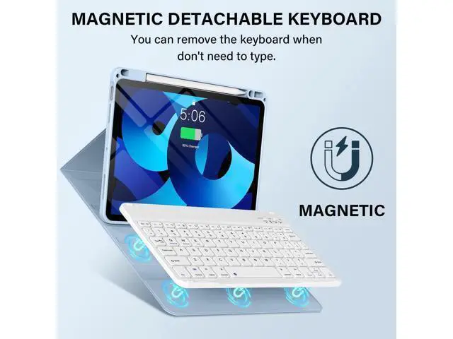 Alt view image 4 of 5 - kenke Keyboard Case for iPad Air 11 Inch M4/M3/M2 2026/2025/2024, iPad Air 5th/4th Generation 10.9 Inch 2022/2020, Stand Folio Slim Cover with Magnetically Detachable Wireless Keyboard, Light Blue