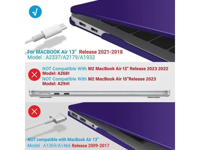 Alt view image 4 of 5 - IBENZER Compatible with New MacBook Air 13 inch case 2022 2021 2020 M1 A2337 A2179 A1932, Hard Shell Case&Keyboard Cover&Screen Film for Mac Air 13 with Touch ID (2018-2022), Ultra Purple, AT13UAPU+2