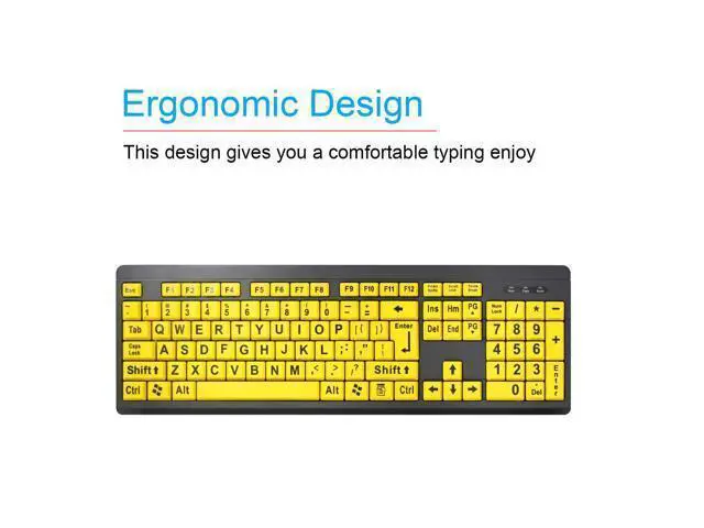 Alt view image 2 of 5 - XDL-POWER Large Print Computer Keyboard,Wired USB Keyboard High Contrast Big Print Letter with Yellow Keys High Contrast Yellow Keyboard Makes Type Easy