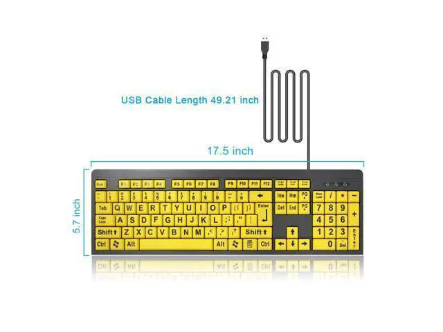 Alt view image 4 of 5 - XDL-POWER Large Print Computer Keyboard,Wired USB Keyboard High Contrast Big Print Letter with Yellow Keys High Contrast Yellow Keyboard Makes Type Easy