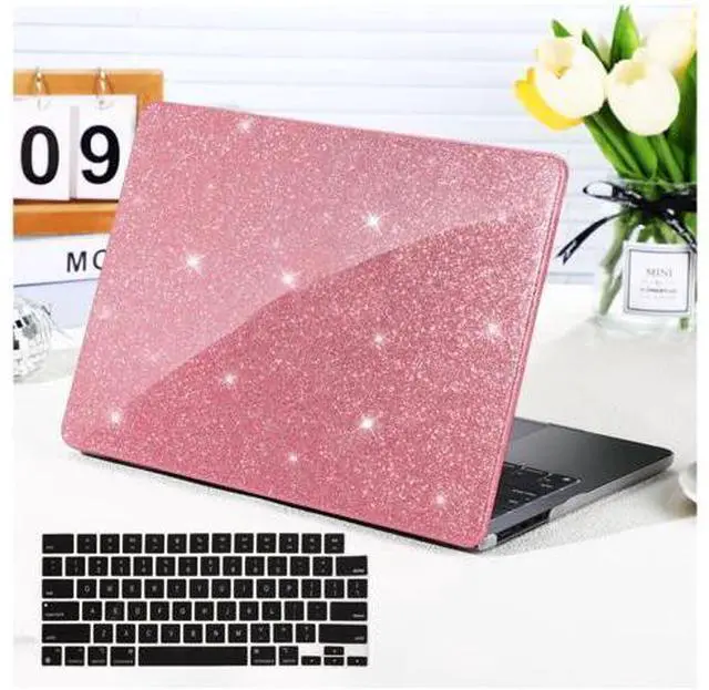 Main image of Funut Glitter Case for MacBook Air 13 Inch 2022 2021 2018 Release M1 A2337 A2179 A1932, MacBook Air 2020 Case, Women Girls Shiny Sparkle Bling PU Leather Hard Shell Cover & Keyboard Cover, Pink