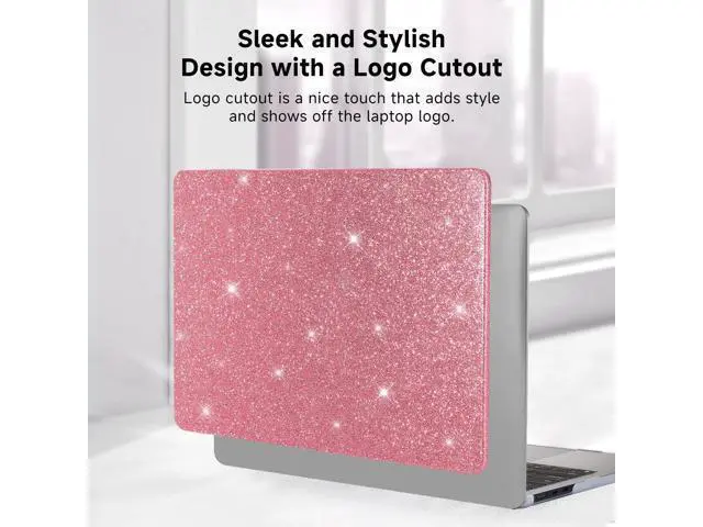 Alt view image 4 of 5 - Funut Glitter Case for MacBook Air 13 Inch 2022 2021 2018 Release M1 A2337 A2179 A1932, MacBook Air 2020 Case, Women Girls Shiny Sparkle Bling PU Leather Hard Shell Cover & Keyboard Cover, Pink