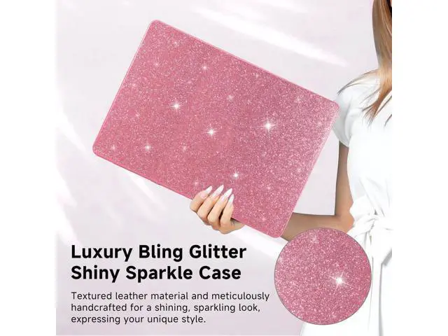 Alt view image 2 of 5 - Funut Glitter Case for MacBook Air 13 Inch 2022 2021 2018 Release M1 A2337 A2179 A1932, MacBook Air 2020 Case, Women Girls Shiny Sparkle Bling PU Leather Hard Shell Cover & Keyboard Cover, Pink