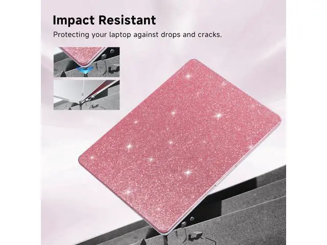 Alt view image 5 of 5 - Funut Glitter Case for MacBook Air 13 Inch 2022 2021 2018 Release M1 A2337 A2179 A1932, MacBook Air 2020 Case, Women Girls Shiny Sparkle Bling PU Leather Hard Shell Cover & Keyboard Cover, Pink