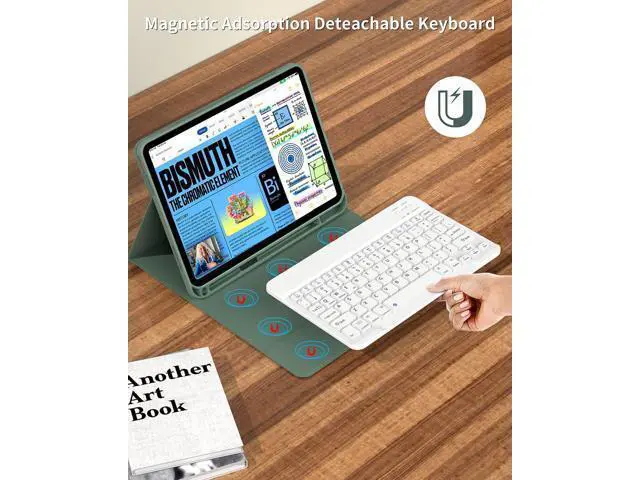 Alt view image 3 of 5 - aoub Keyboard Case for iPad (A16) 11th 10th Generation Case with Keyboard (2025/2022), Detachable Wireless Bluetooth Keyboard, Smart Stand Folio Cover with Pencil Holder, Dark Green