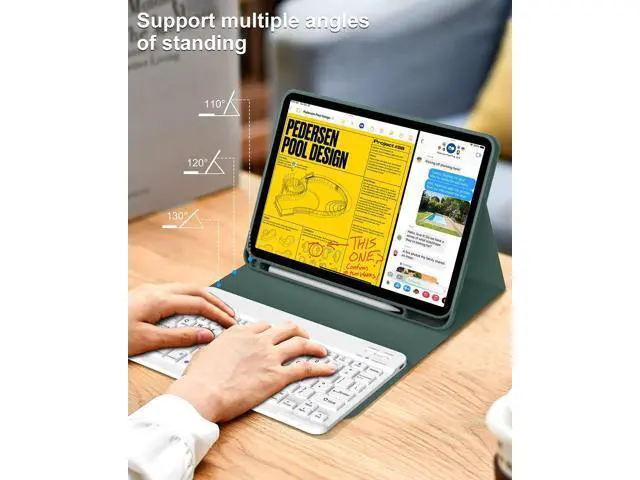 Alt view image 4 of 5 - aoub Keyboard Case for iPad (A16) 11th 10th Generation Case with Keyboard (2025/2022), Detachable Wireless Bluetooth Keyboard, Smart Stand Folio Cover with Pencil Holder, Dark Green