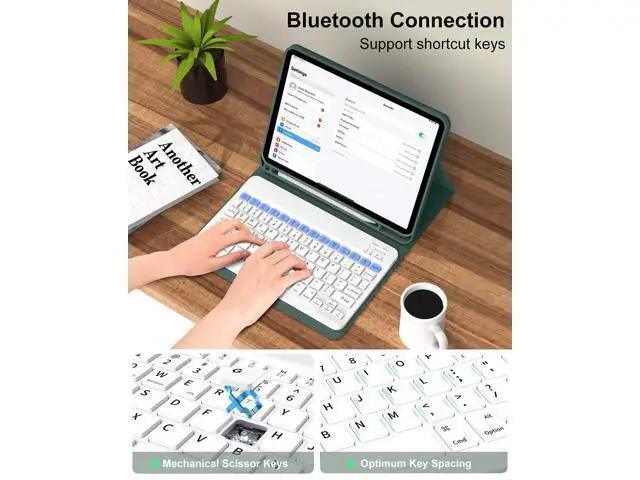 Alt view image 5 of 5 - aoub Keyboard Case for iPad (A16) 11th 10th Generation Case with Keyboard (2025/2022), Detachable Wireless Bluetooth Keyboard, Smart Stand Folio Cover with Pencil Holder, Dark Green