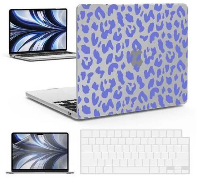 Main image of IBENZER Compatible with 2025 2024 2023 2022 MacBook Air 13 inch Case M4 A3240 M3 A3113 M2 A2681, Hardshell Case & KeyboardCover & ScreenFilm for Mac Air 13.6, Blue Leopard, KK-LP-BL+2