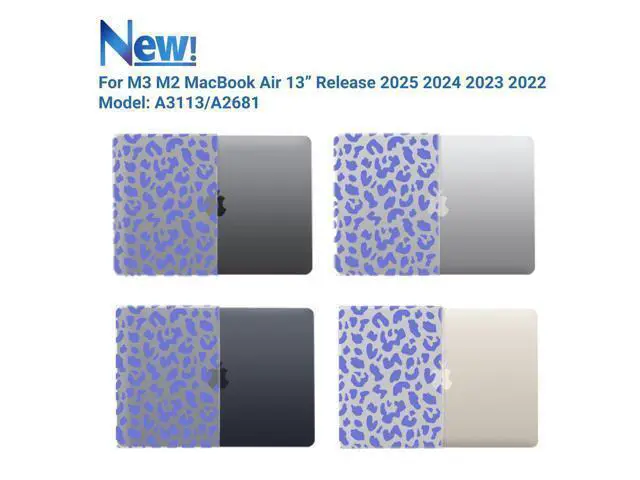 Alt view image 4 of 5 - IBENZER Compatible with 2025 2024 2023 2022 MacBook Air 13 inch Case M4 A3240 M3 A3113 M2 A2681, Hardshell Case & KeyboardCover & ScreenFilm for Mac Air 13.6, Blue Leopard, KK-LP-BL+2