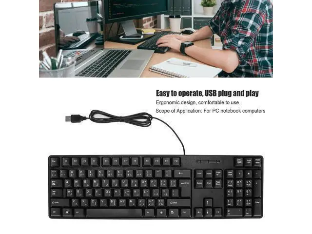 Alt view image 2 of 5 - Kafuty-1 MC-689 USB Wired Arabic/English Keyboard, Ergonomic Mechanical for PC, Office, Home, Business, Laptops