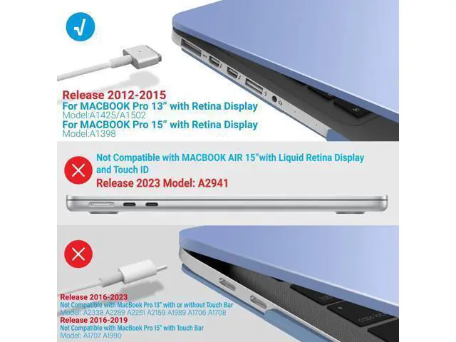 Alt view image 4 of 5 - IBENZER Compatible with MacBook Pro 15 Inch Case 2015 2014 2013 2012 A1398, Hard Shell Case with Keyboard Cover for Old Version Apple Mac Pro Retina 15, Serenity Blue, R1501SRL+1