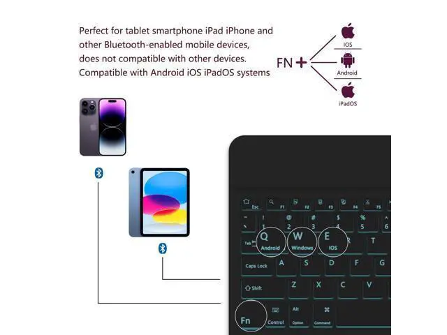Alt view image 2 of 5 - TopPerfekt for Bluetooth Keyboard, Cute Tablet Stand Adjustable & Foldable, 7-Color Wireless Rechargeable Keyboard for iPad, iPad Pro/Mini/Air Samsung Xiaomi Tablets, etc - Black
