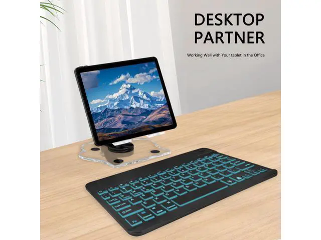 Alt view image 3 of 5 - TopPerfekt for Bluetooth Keyboard, Cute Tablet Stand Adjustable & Foldable, 7-Color Wireless Rechargeable Keyboard for iPad, iPad Pro/Mini/Air Samsung Xiaomi Tablets, etc - Black