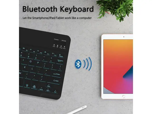 Alt view image 5 of 5 - TopPerfekt for Bluetooth Keyboard, Cute Tablet Stand Adjustable & Foldable, 7-Color Wireless Rechargeable Keyboard for iPad, iPad Pro/Mini/Air Samsung Xiaomi Tablets, etc - Black