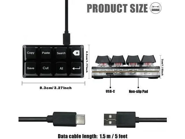 Alt view image 2 of 5 - BTXETUEL Copy Paste Search Backspace Save Cut All Enter 8-Key Keyboard SayoDevice One Handed OSU Keypad Programmable Mechanical Shortcut Macro Keyboard for Working and Gaming (Black)