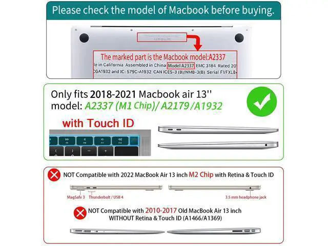 Alt view image 2 of 5 - Teryeefi for MacBook Air 13 Inch Case 2021 2020 2019 2018 Release A2337 M1 A2179 A1932, Glitter Hard Shell Case +Keyboard Cover +Screen Protector for MacBook Air 13" with Touch ID,Sparkly Black