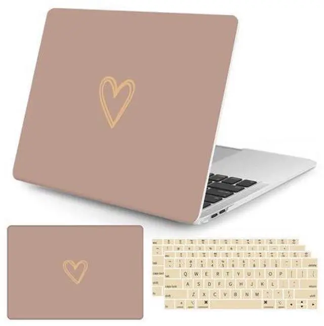 Main image of Seorsok Compatible with MacBook Air 13 Inch Case 2020 2019 2018 Release A1932 A2179 M1 A2337 Touch ID, Gold&Cute Heart Pattern Plastic Hard Shell Case with Keyboard Cover,Brown