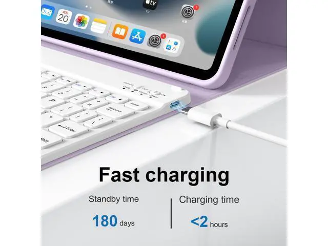 Alt view image 4 of 5 - BQDIYOO Case for iPad Air 7th/6th 11-inch M3/M2 (2025/2024), iPad Air 5th/4th Generation 10.9 inch 2022/2020, Stand Folio Detachable Wireless Keyboard Soft TPU Cover with Pencil Holder, Purple