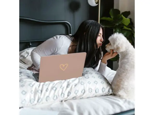 Alt view image 2 of 5 - Seorsok Compatible with MacBook Air 13 Inch Case 2020 2019 2018 Release A1932 A2179 M1 A2337 Touch ID, Gold&Cute Heart Pattern Plastic Hard Shell Case with Keyboard Cover,Brown