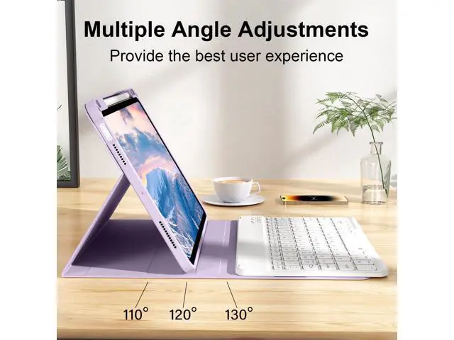 Alt view image 5 of 5 - BQDIYOO Case for iPad Air 7th/6th 11-inch M3/M2 (2025/2024), iPad Air 5th/4th Generation 10.9 inch 2022/2020, Stand Folio Detachable Wireless Keyboard Soft TPU Cover with Pencil Holder, Purple