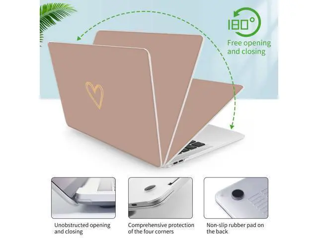Alt view image 5 of 5 - Seorsok Compatible with MacBook Air 13 Inch Case 2020 2019 2018 Release A1932 A2179 M1 A2337 Touch ID, Gold&Cute Heart Pattern Plastic Hard Shell Case with Keyboard Cover,Brown