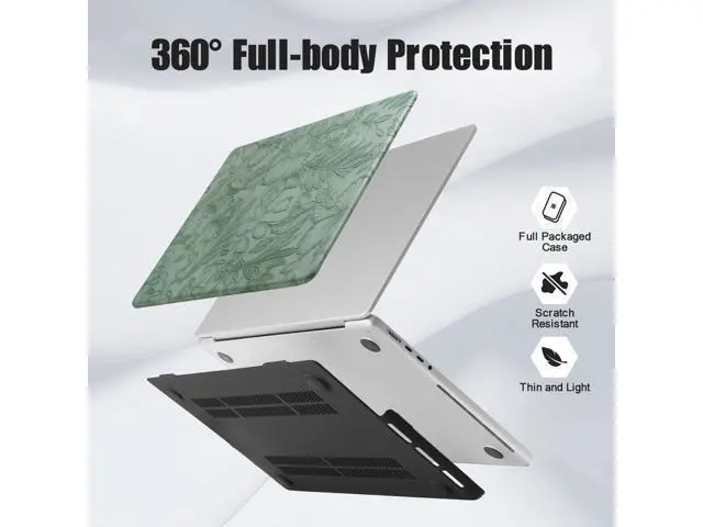 Alt view image 4 of 5 - DTangLsm Compatible for MacBook Pro 13 inch Case 2025 2024-2016 M2 A2338 M1 A2251 A2289 A2159 A1989 A1708 A1706, Elegant Retro Leather Hard Shell Case + Keyboard Cover, Green Embossed Floral