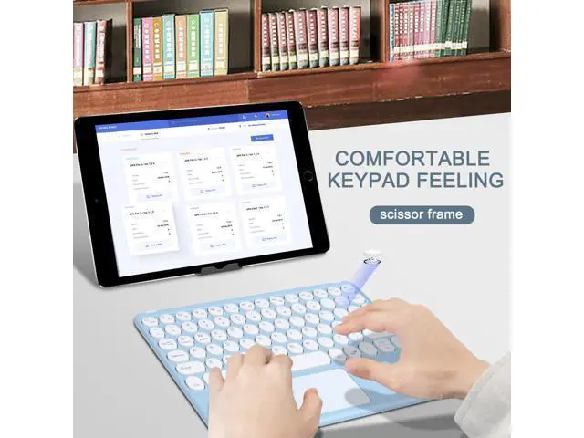 Alt view image 2 of 5 - Wireless Bluetooth Keyboard with Touchpad,10 Inch Round Key Wireless Keyboard Rechargeable Portable Office for iOS Android Windows Devices (Blue)