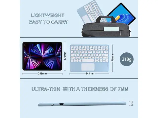 Alt view image 5 of 5 - Wireless Bluetooth Keyboard with Touchpad,10 Inch Round Key Wireless Keyboard Rechargeable Portable Office for iOS Android Windows Devices (Blue)