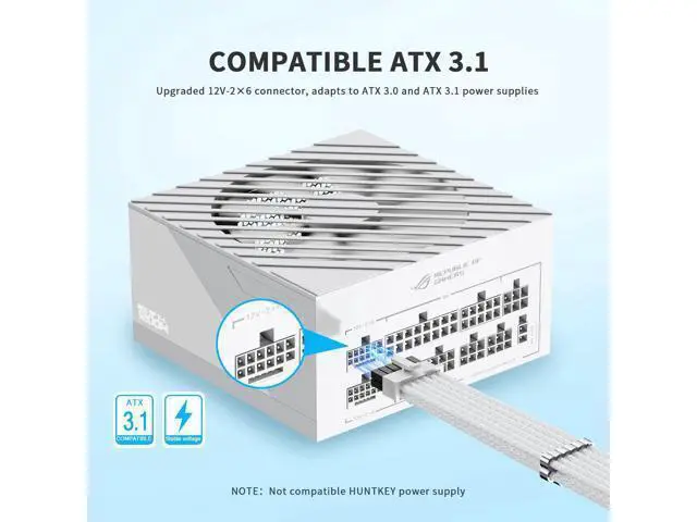 Alt view image 2 of 5 - SIRLYR 12V-2×6 PCIE 5.1 GPU Cable, 16 Pin 12VHPWR PSU Cable for ATX 3.1/3.0 Power Supply,600W Output for RTX 40/50 Series PC Setup 70cm White Nylon Braided with Alloy Wire Combs