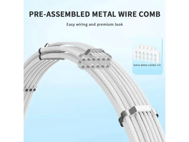 Alt view image 5 of 5 - SIRLYR 12V-2×6 PCIE 5.1 GPU Cable, 16 Pin 12VHPWR PSU Cable for ATX 3.1/3.0 Power Supply,600W Output for RTX 40/50 Series PC Setup 70cm White Nylon Braided with Alloy Wire Combs