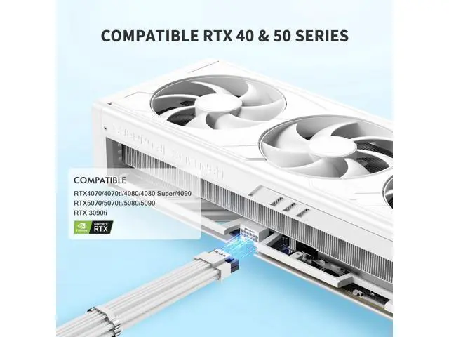Alt view image 4 of 5 - SIRLYR 12V-2×6 PCIE 5.1 GPU Cable, 16 Pin 12VHPWR PSU Cable for ATX 3.1/3.0 Power Supply,600W Output for RTX 40/50 Series PC Setup 70cm White Nylon Braided with Alloy Wire Combs
