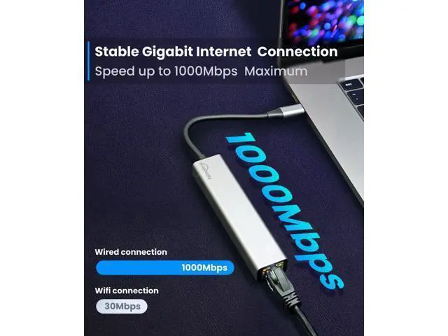 Alt view image 3 of 5 - USB-C Ethernet Adapter with 100W Charging Port & Multiport Hub - Gigabit Ethernet Adapter, 5GB USB 3.0, SD/FT for Laptops, MacBooks, Chromebooks & More