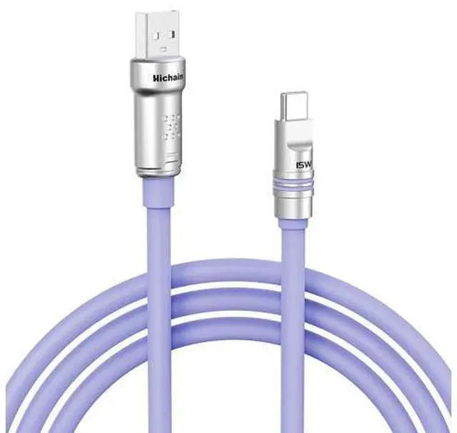 Main image of Hichain Fast Charging USB-A to Type-C, Chubby Charging Cables USB A to C Durable Soft Silicone 6.6 FT Type C Cable Extra Thick Charger Cord Data Transfer Cord for Phone, Tablet, Laptop, Purple